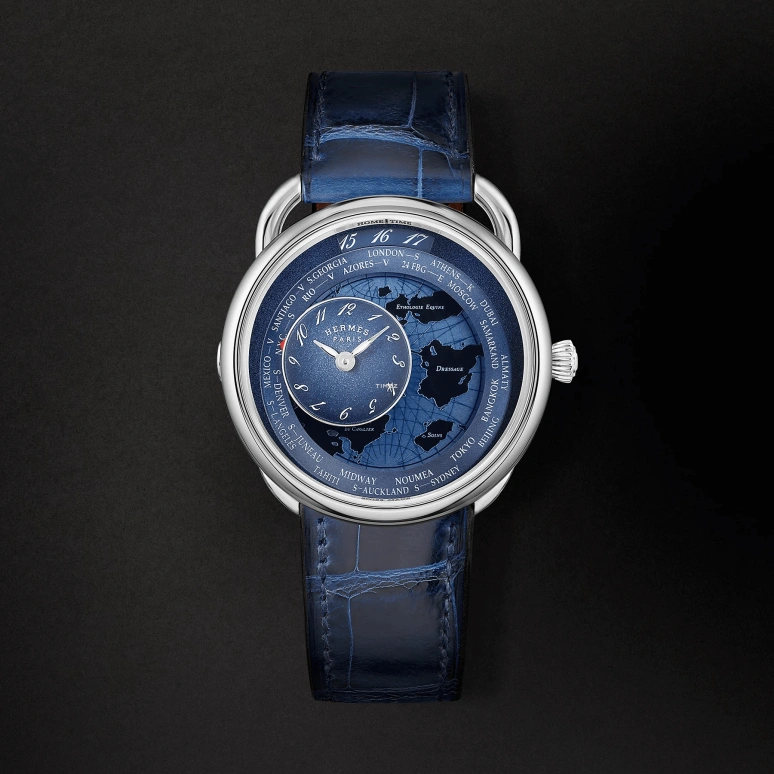 Hermès,Arceau 38mm,38mm,Stainless Steel,Blue,Automatic,Dule Time,World Time,W057196WW00