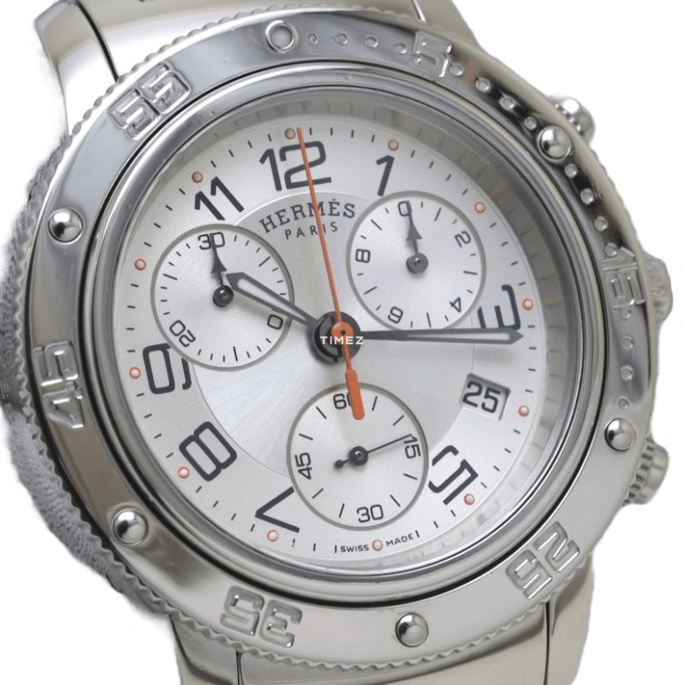 Hermès,Clipper 36mm,36mm,Stainless Steel,Grey,Quartz,Chronograph,Day,CP2,CP2.410.240/4965