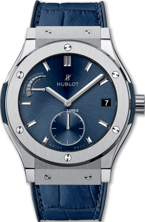Hublot,Classic Fusion 45mm,45mm,Titanium Gold,Blue,Handwound,Day,Power Reserve Indicator,516,516.NX.7170.LR