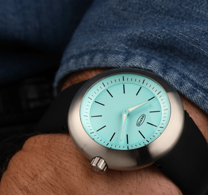 Ikepod,Duopod 42mm,42mm,Stainless Steel,Blue,Quartz,Round,Silver,D009SILB