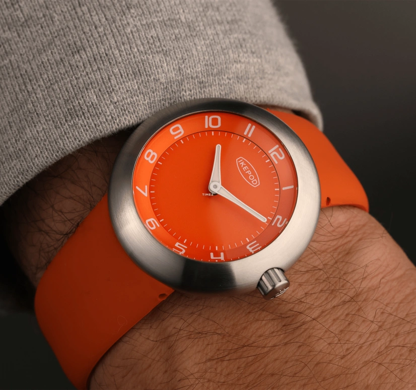 Ikepod,Duopod 42mm,42mm,Stainless Steel,Orange,Quartz,Round,Silver,D030SILB