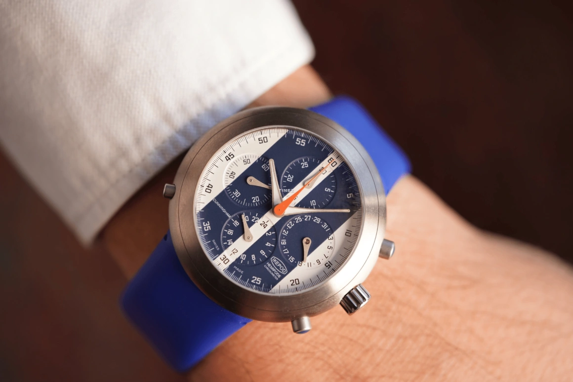 Ikepod,Hemipode 44mm,44mm,Stainless Steel,Blue,White,Automatic,Chronograph,Day,Cunningham