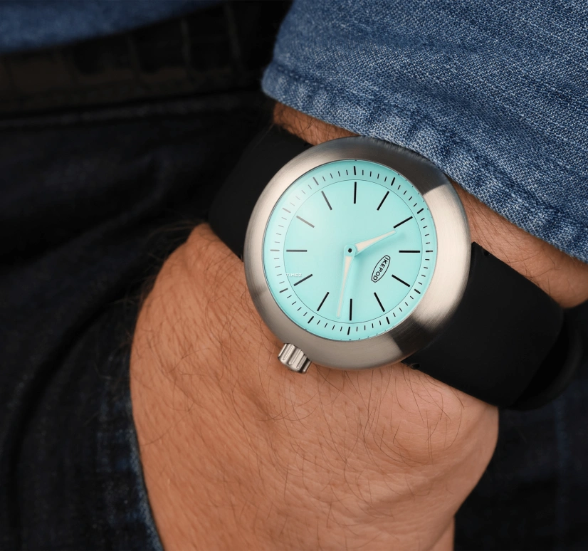Ikepod,Duopod 42mm,42mm,Stainless Steel,Blue,Quartz,Round,Silver,D009SILB