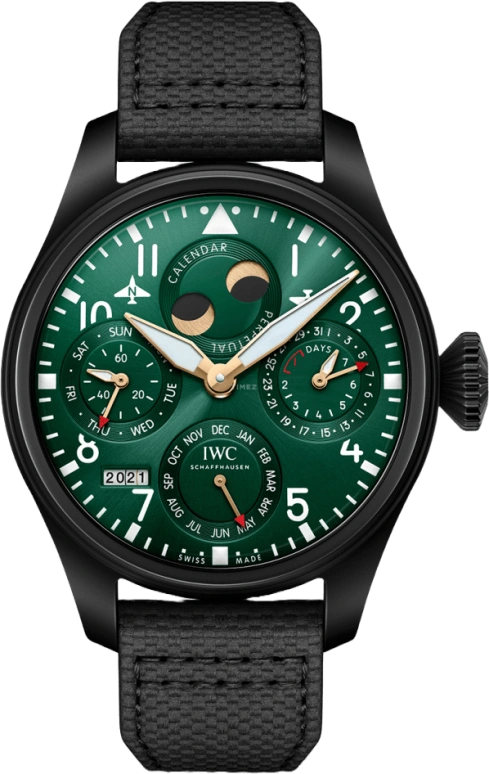 IWC,Big Pilot 46.50mm,46.50mm,Titanium,Ceramic,Green,Automatic,Moonphase,Perpetual Calendar,Month,Day,168hours,In-house Caliber,IW503005