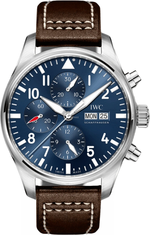 IWC,Pilot 43mm,43mm,Stainless Steel,Blue,Automatic,Chronograph,Date,Day,Anti-magnetic,44hours,In-house Caliber,IW377714