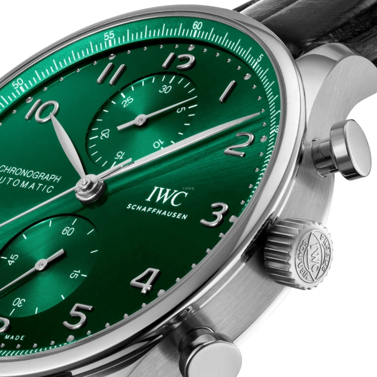 IWC,Portugieser 41mm,41mm,Stainless Steel,Green,Automatic,Chronograph,Column Wheel,IW371615