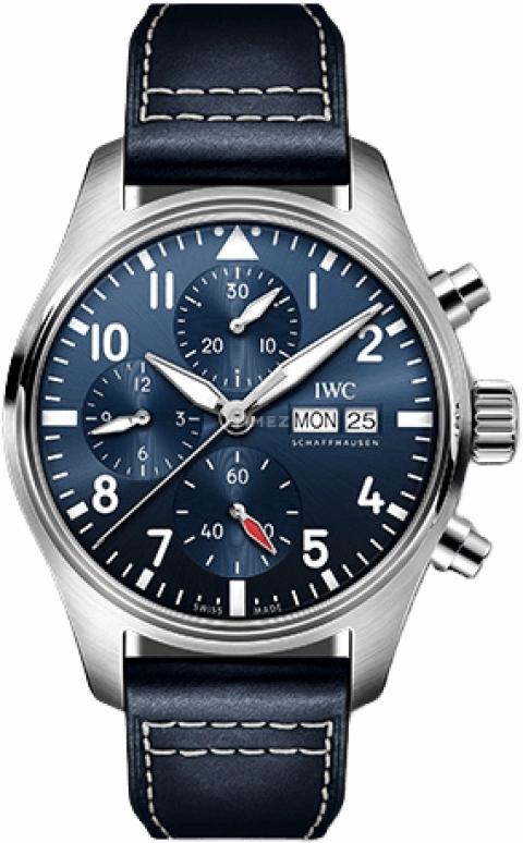 IWC,Pilot 41mm,41mm,Stainless Steel,Blue,Automatic,Chronograph,Date,Day,Column Wheel,46hours,In-house Caliber,IW388101