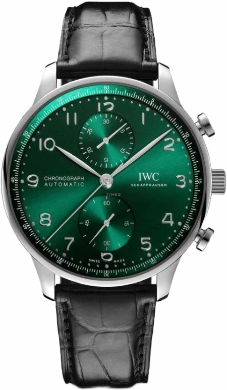 IWC,Portugieser 41mm,41mm,Stainless Steel,Green,Automatic,Chronograph,Column Wheel,IW371615
