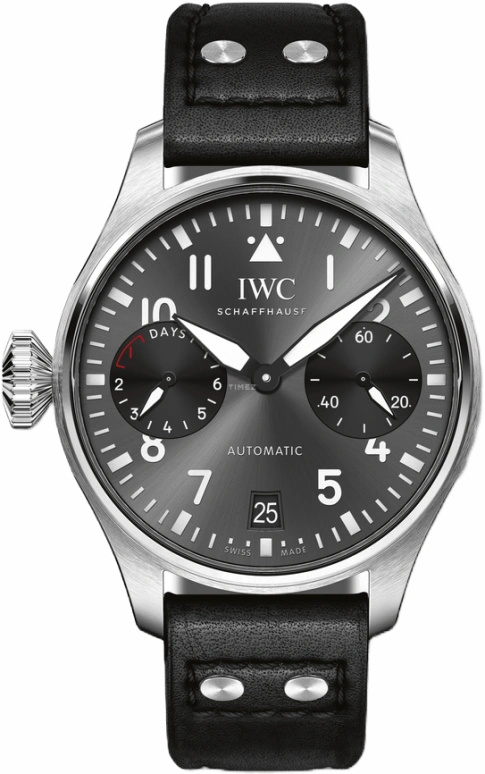 IWC,Big Pilot 46.20mm,46.20mm,Stainless Steel,Grey,Automatic,Chronograph,Day,Power Reserve Indicator,IW501012