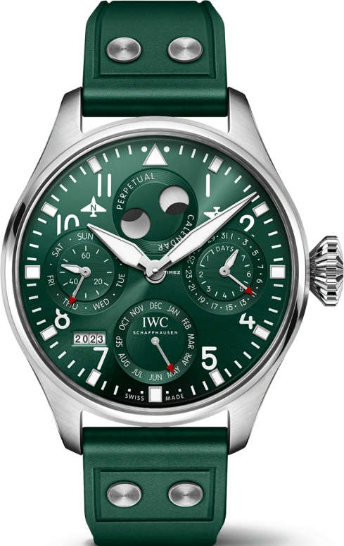 IWC,Pilot 46.20mm,46.20mm,Stainless Steel,Green,Automatic,Moonphase,Perpetual Calendar,Month,Date,168hours,In-house Caliber,IW503608