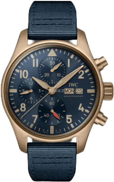 IWC,Pilot 41mm,41mm,Bronze,Blue,Automatic,Chronograph,Date,Day,Column Wheel,46hours,In-house Caliber,IW388109