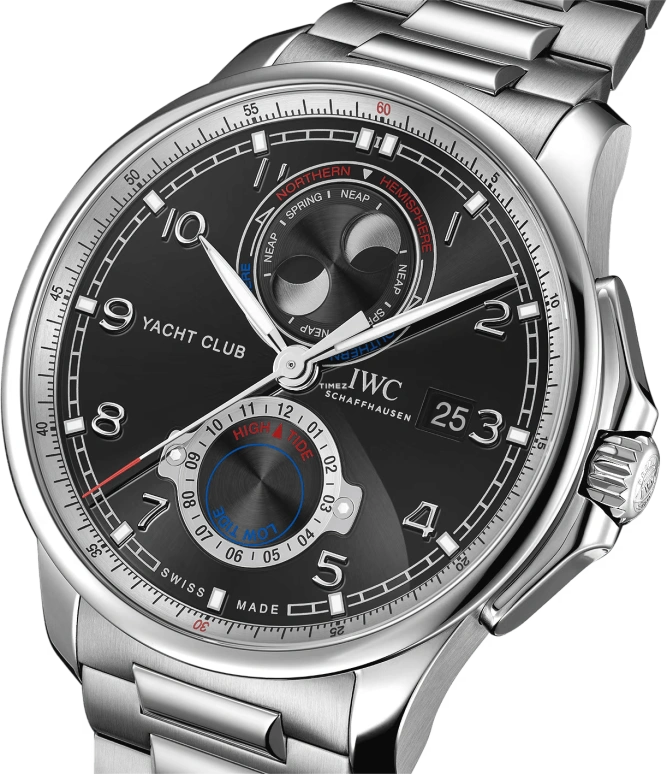 IWC,Portugieser 44.60mm,44.60mm,Stainless Steel,Black,Automatic,Moonphase,Day,Tide,IW344002