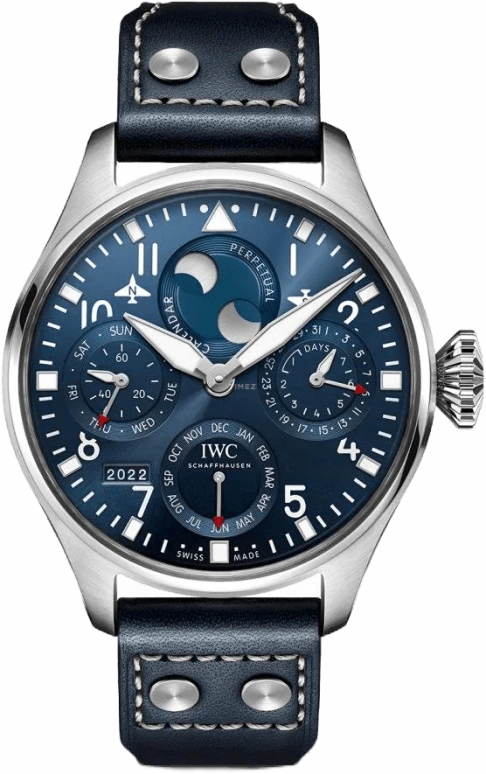 IWC,Big Pilot 46.20mm,46.20mm,Platinum,Blue,Automatic,Moonphase,Perpetual Calendar,Month,Day,168hours,In-house Caliber,IW503605