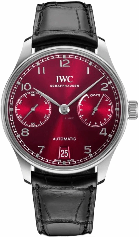 IWC,Portugieser 42.30mm,42.30mm,Stainless Steel,Red,Automatic,Chronograph,Date,Power Reserve Indicator,IW500714