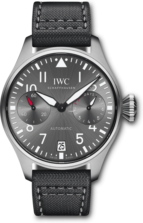 IWC,Big Pilot 46.20mm,46.20mm,Stainless Steel,Grey,Automatic,Day,Power Reserve Indicator,IW500910