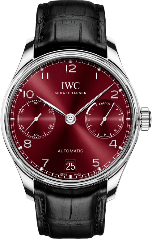 IWC,Portugieser 42.30mm,42.30mm,Stainless Steel,Red,Automatic,Chronograph,Date,Power Reserve Indicator,IW500714