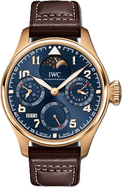 IWC,Big Pilot 46mm,46mm,Red Gold,Blue,Automatic,Moonphase,Perpetual Calendar,Month,Day,168hours,In-house Caliber,IW502802