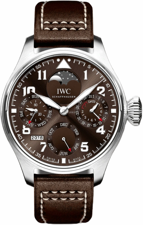 IWC,Big Pilot 46mm,46mm,Stainless Steel,Brown,Automatic,Moonphase,Perpetual Calendar,Month,Date,168hours,In-house Caliber,IW503801