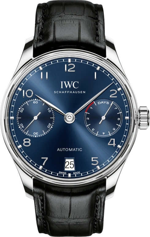 IWC,Portugieser 42.30mm,42.30mm,Stainless Steel,Blue,Automatic,Chronograph,Date,Power Reserve Indicator,IW500710