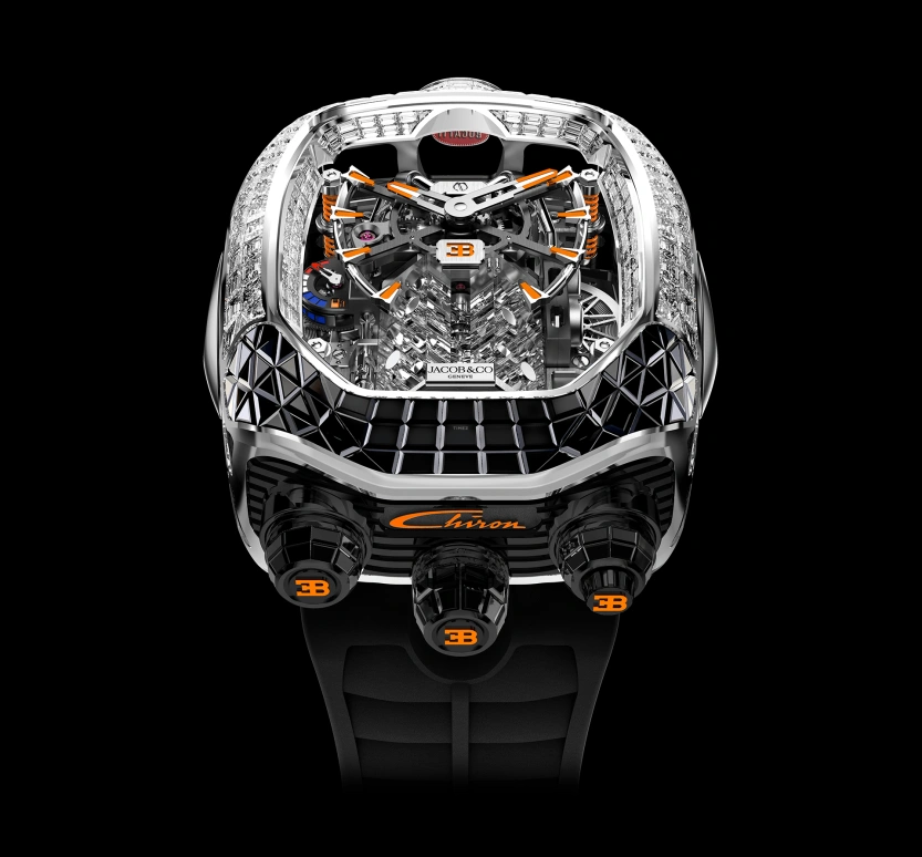 Jacob & Co.,Bugatti Chiron 55x44mm,55x44mm,Gold,White Gold,Silver,Black,Orange,Handwound,60hours,In-house Caliber,BU800,BU800.30.AA.UA.A