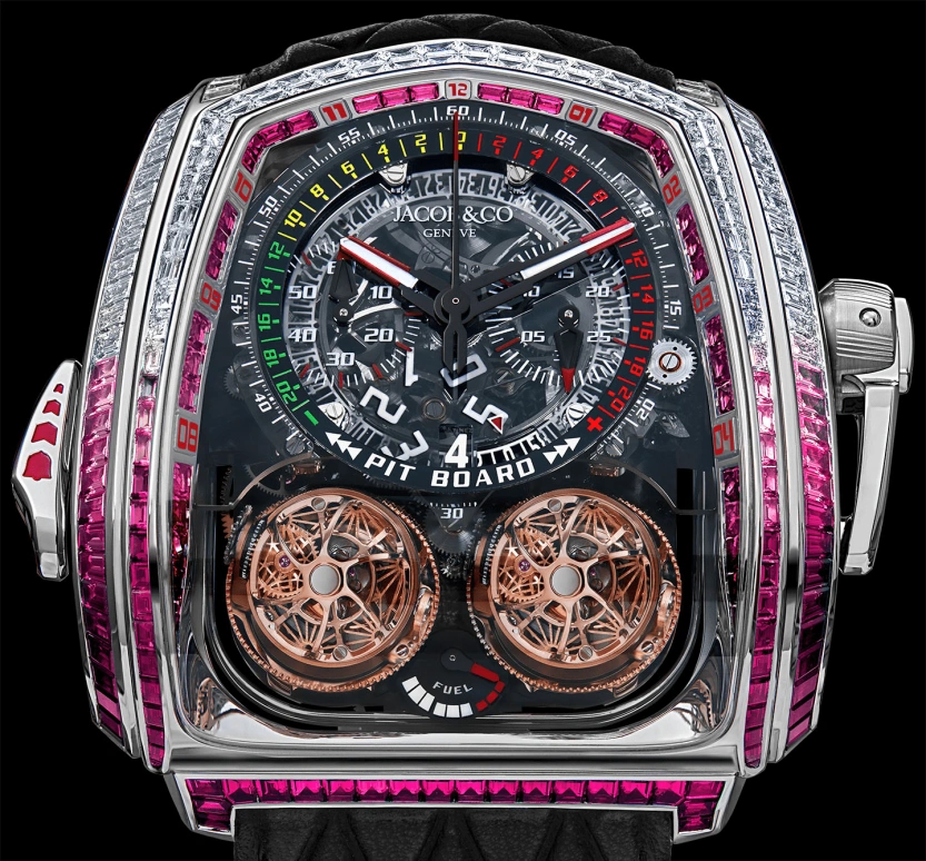 Jacob & Co.,Twin Turbo Furious 52x57mm,52x57mm,White Gold,Skeleton,Handwound,Chronograph,Power Reserve Indicator,Tourbillon,Minute Repeater,50hours,In-house Caliber,TT800,TT800.30.BR.UA.A