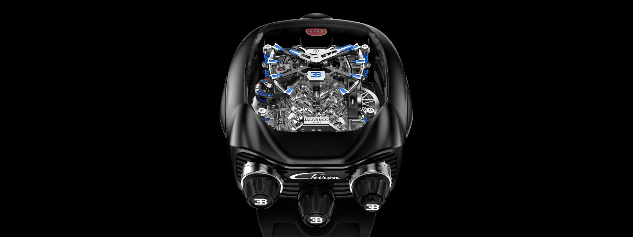 Jacob & Co.,Bugatti Chiron 55x44mm,55x44mm,Titanium,Skeleton,Handwound,Power Reserve Indicator,Tourbillon,Theo Hernández,Neymar,BU200,BU200.21.AE.AB.A