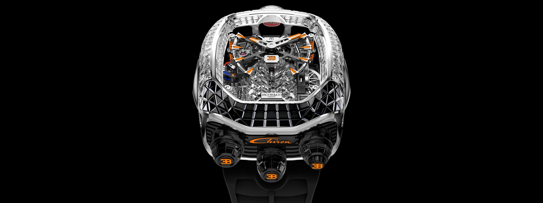 Jacob & Co.,Bugatti Chiron 55x44mm,55x44mm,Gold,White Gold,Silver,Black,Orange,Handwound,60hours,In-house Caliber,BU800,BU800.30.AA.UA.A