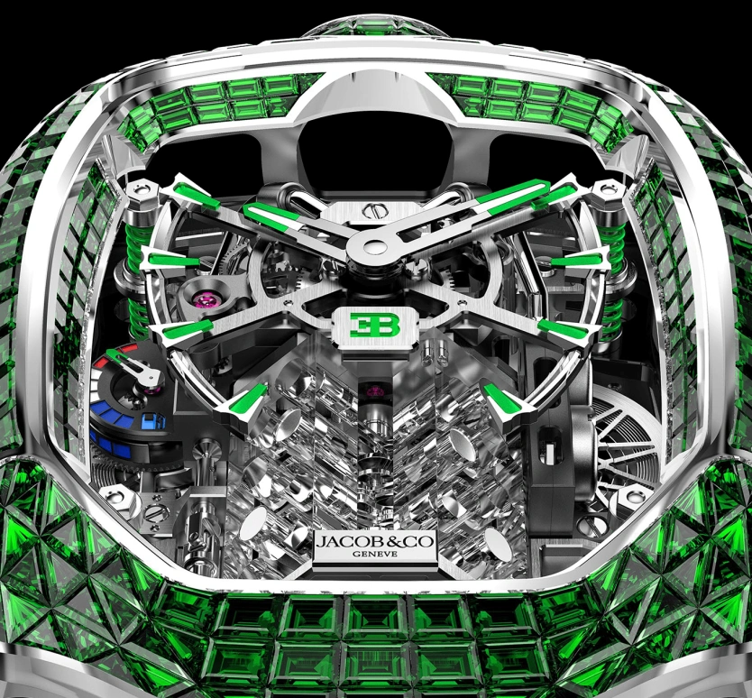 Jacob & Co.,Bugatti Chiron 55x44mm,55x44mm,Gold,White Gold,Silver,Black,Green,Handwound,60hours,In-house Caliber,BU800,BU800.30.BE.UA.ABRUA