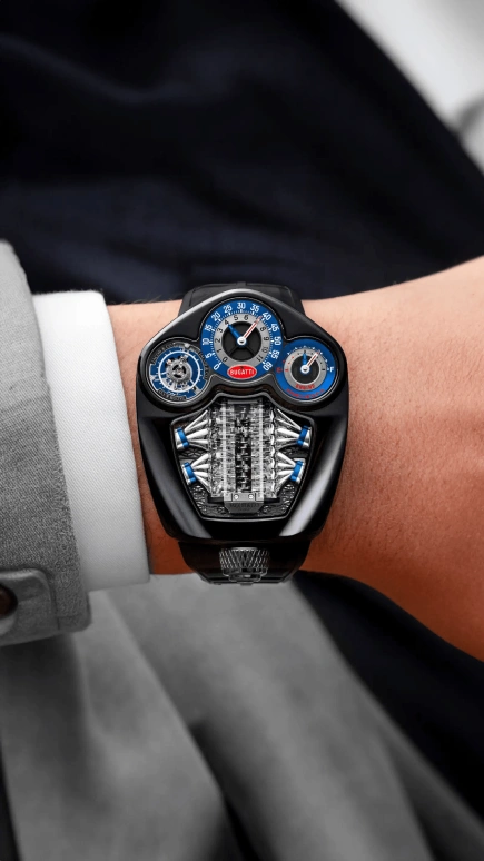 Jacob & Co.,Bugatti Chiron 52x44mm,52x44mm,Titanium,Blue,Silver,Handwound,Power Reserve Indicator,Tourbillon,Retrograde,BU300,BU300.21.AA.AA.A