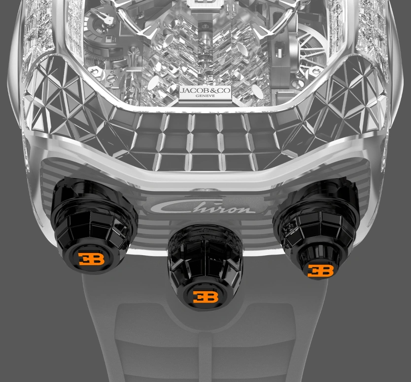 Jacob & Co.,Bugatti Chiron 55x44mm,55x44mm,Gold,White Gold,Silver,Black,Orange,Handwound,60hours,In-house Caliber,BU800,BU800.30.AA.UA.A