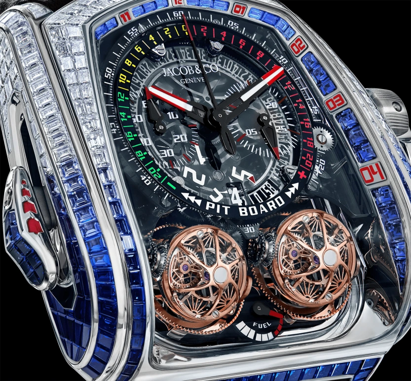 Jacob & Co.,Twin Turbo Furious 52x57mm,52x57mm,White Gold,Skeleton,Handwound,Chronograph,Power Reserve Indicator,Tourbillon,Minute Repeater,Sapphire,Crystal Glass,Other,TT800,TT800.30.BB.UA.A