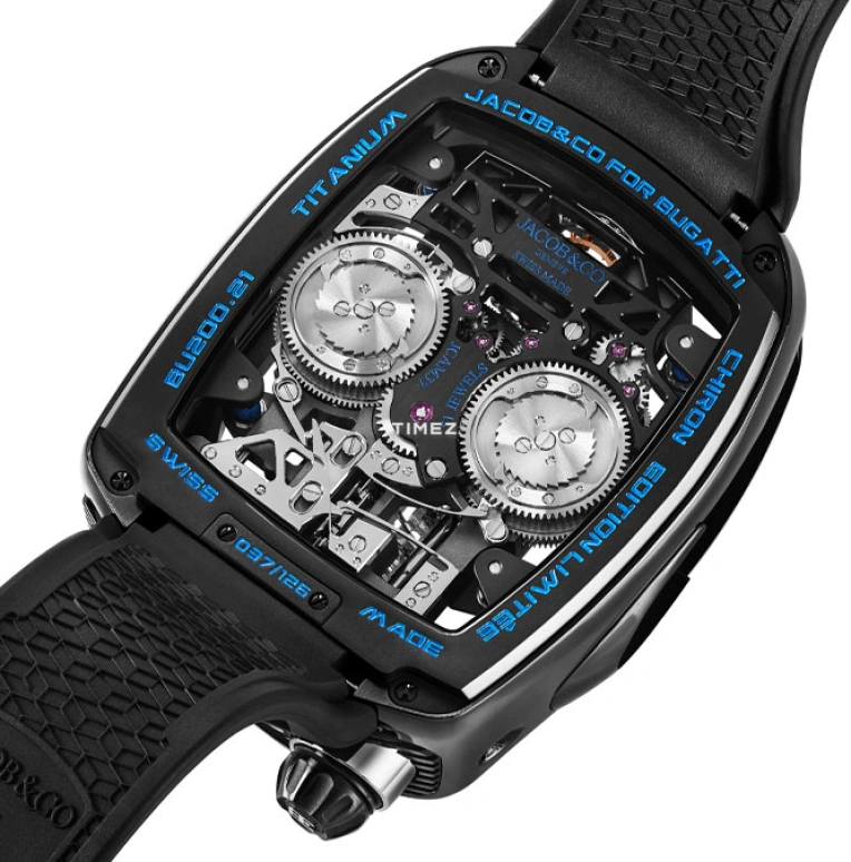 Jacob & Co.,Bugatti Chiron 55x44mm,55x44mm,Titanium,Skeleton,Handwound,Power Reserve Indicator,Tourbillon,Theo Hernández,Neymar,BU200,BU200.21.AE.AB.A