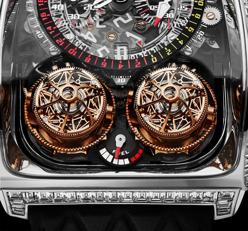 Jacob & Co.,Twin Turbo Furious 57x52mm,57x52mm,White Gold,Black,Handwound,Chronograph,Power Reserve Indicator,Tourbillon,Minute Repeater,50hours,In-house Caliber,TT800,TT800.30.BD.AA.A