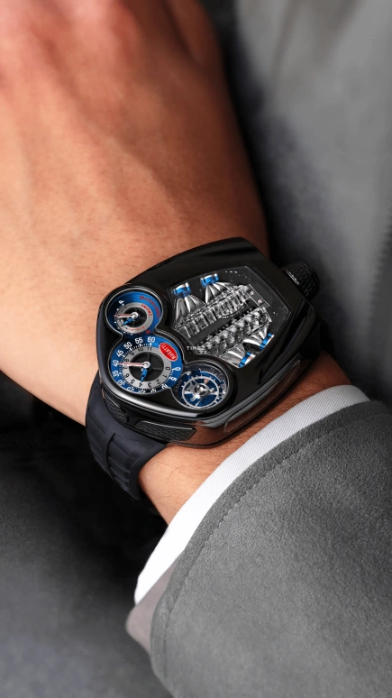 Jacob & Co.,Bugatti Chiron 52x44mm,52x44mm,Titanium,Blue,Silver,Handwound,Power Reserve Indicator,Tourbillon,Retrograde,BU300,BU300.21.AA.AA.A