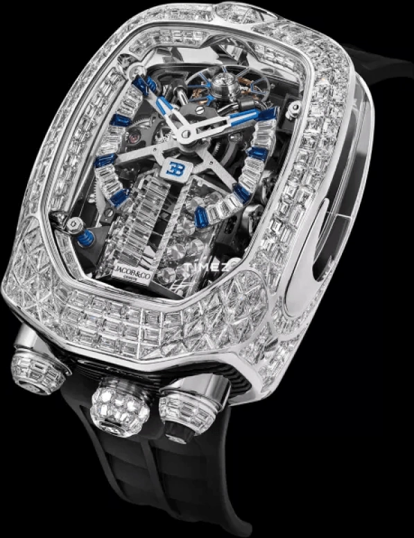 Jacob & Co.,Bugatti Chiron 55x44mm,55x44mm,White Gold,Skeleton,Handwound,Chronograph,Tourbillon,BU800,BU800.30.BD.BD.A