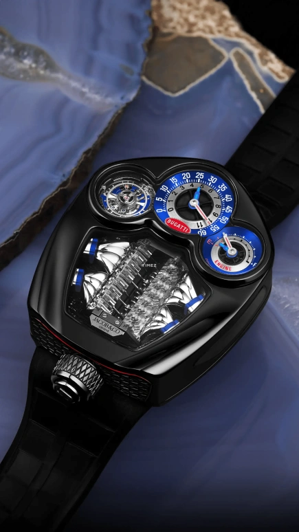 Jacob & Co.,Bugatti Chiron 52x44mm,52x44mm,Titanium,Blue,Silver,Handwound,Power Reserve Indicator,Tourbillon,Retrograde,BU300,BU300.21.AA.AA.A