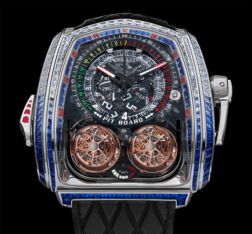 Jacob & Co.,Twin Turbo Furious 52x57mm,52x57mm,White Gold,Skeleton,Handwound,Chronograph,Power Reserve Indicator,Tourbillon,Minute Repeater,Sapphire,Crystal Glass,Other,TT800,TT800.30.BB.UA.A