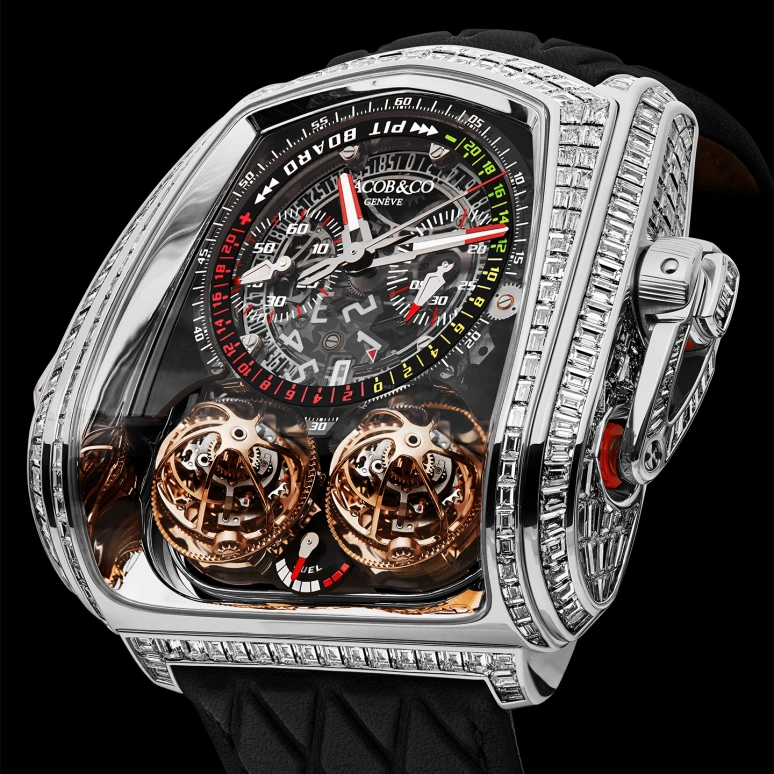 Jacob & Co.,Twin Turbo Furious 57x52mm,57x52mm,White Gold,Black,Handwound,Chronograph,Power Reserve Indicator,Tourbillon,Minute Repeater,50hours,In-house Caliber,TT800,TT800.30.BD.AA.A