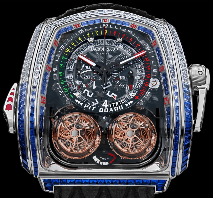 Jacob & Co.,Twin Turbo Furious 52x57mm,52x57mm,White Gold,Skeleton,Handwound,Chronograph,Power Reserve Indicator,Tourbillon,Minute Repeater,Sapphire,Crystal Glass,Other,TT800,TT800.30.BB.UA.A