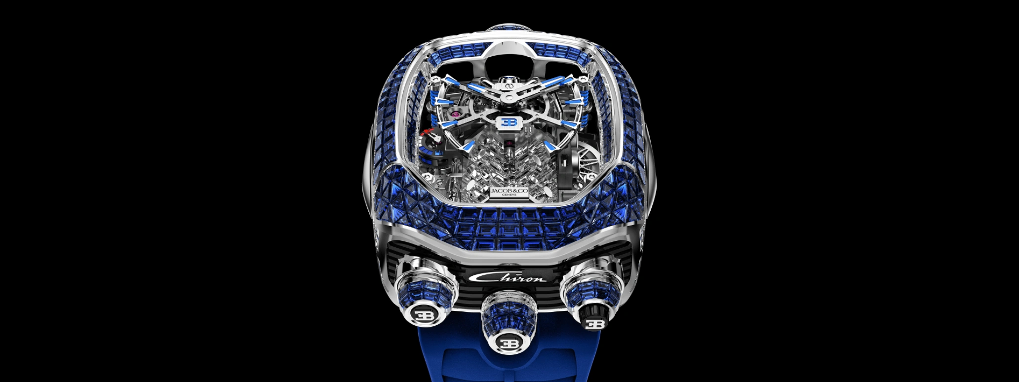 Jacob & Co.,Bugatti Chiron 55x44mm,55x44mm,Gold,White Gold,Silver,Black,Blue,Handwound,60hours,In-house Caliber,BU800,BU800.30.BB.UA.ABRUA