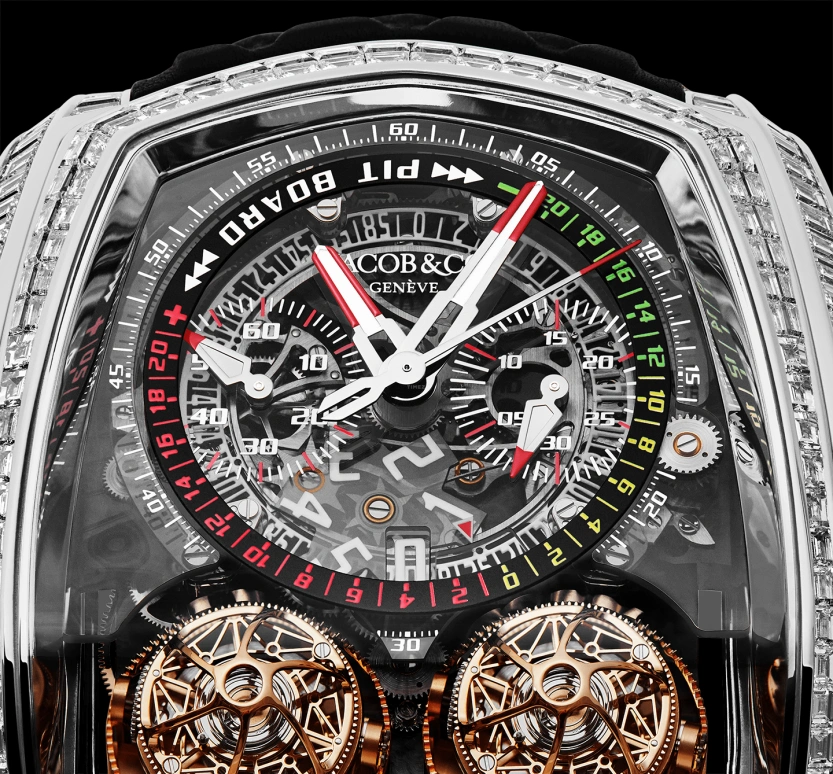 Jacob & Co.,Twin Turbo Furious 57x52mm,57x52mm,White Gold,Black,Handwound,Chronograph,Power Reserve Indicator,Tourbillon,Minute Repeater,50hours,In-house Caliber,TT800,TT800.30.BD.AA.A