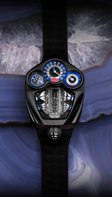 Jacob & Co.,Bugatti Chiron 52x44mm,52x44mm,Titanium,Blue,Silver,Handwound,Power Reserve Indicator,Tourbillon,Retrograde,BU300,BU300.21.AA.AA.A