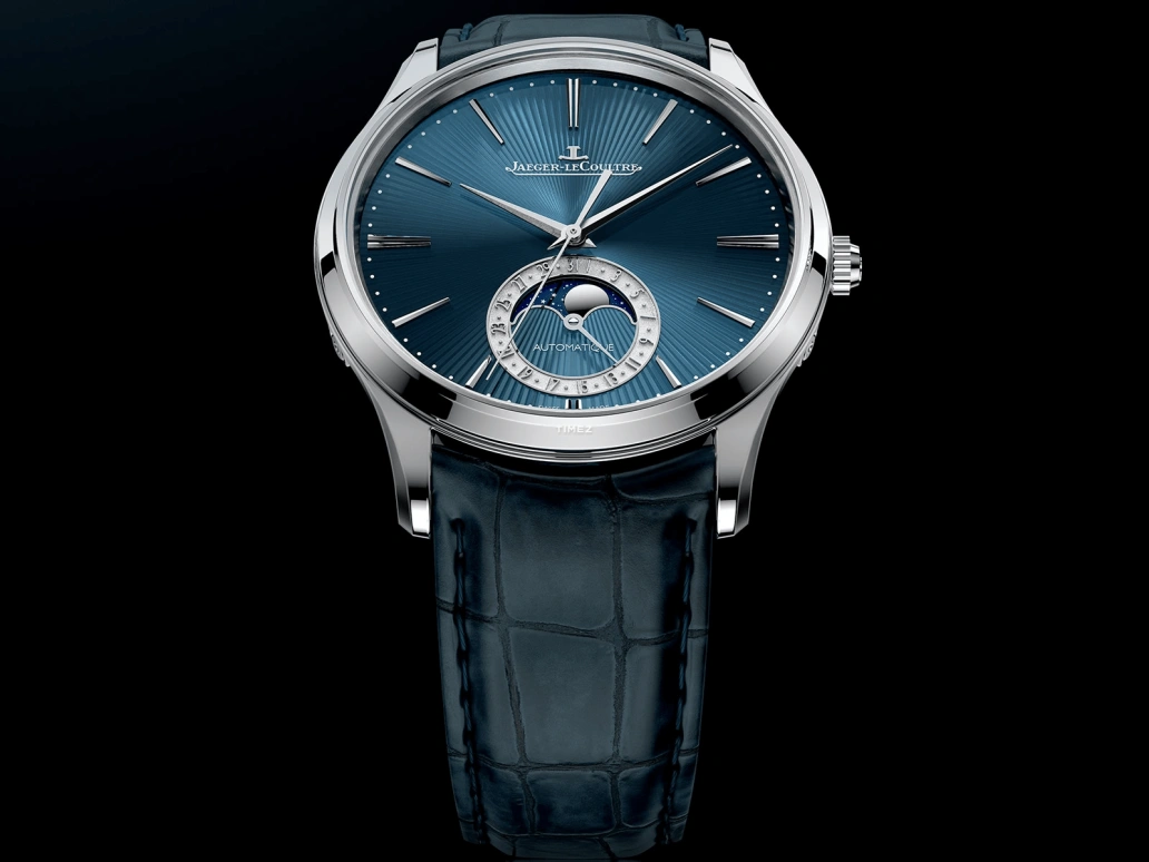 Jaeger-LeCoultre,Master 39mm,39mm,White Gold,Blue,Automatic,Moonphase,Day,13635E1