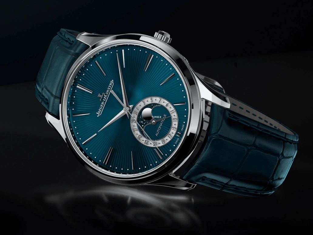 Jaeger-LeCoultre,Master 39mm,39mm,White Gold,Blue,Automatic,Moonphase,Day,13635E1