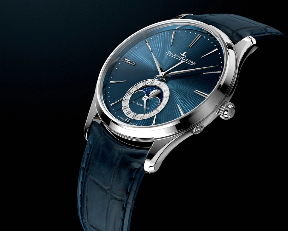 Jaeger-LeCoultre,Master 39mm,39mm,White Gold,Blue,Automatic,Moonphase,Day,13635E1