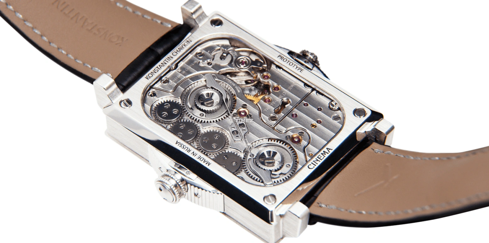 Konstantin Chaykin,Cinema 47.60x37.60mm,47.60x37.60mm,White Gold,Black,Handwound,Sapphire,Crystal Glass,Square,Cinema