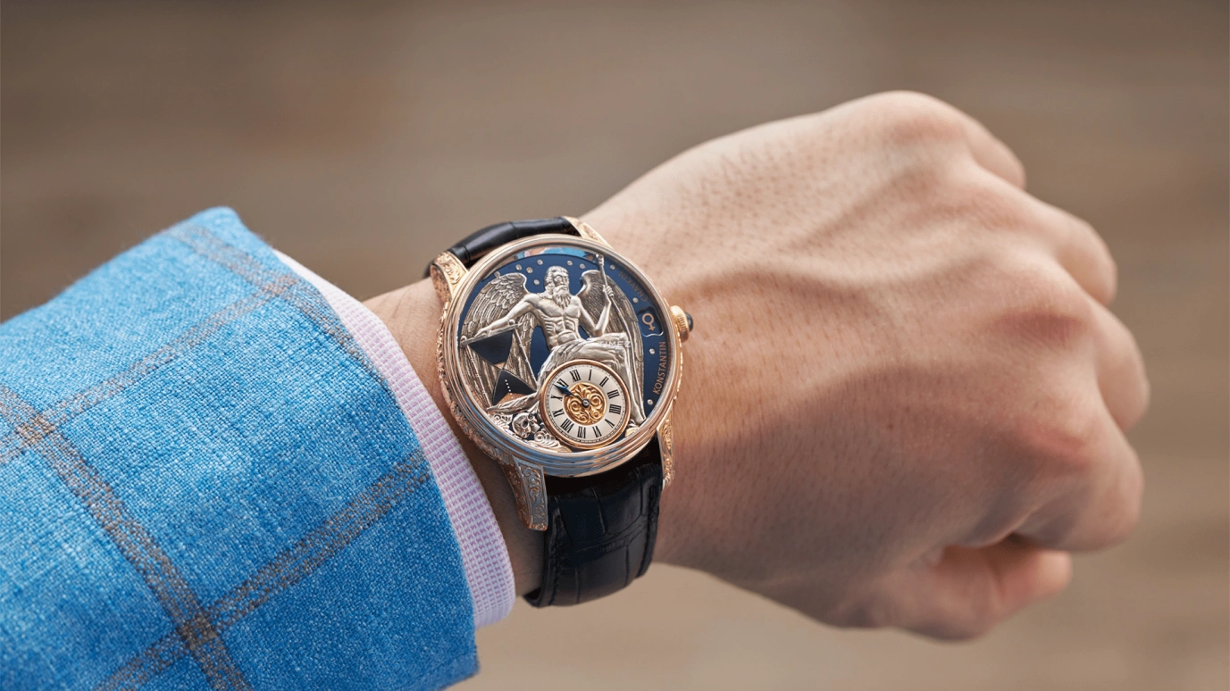 Konstantin Chaykin,Carpe Diem 45mm,45mm,Rose Gold,Blue,Silver,Handwound,Sapphire,Crystal Glass,Round,Carpe Diem