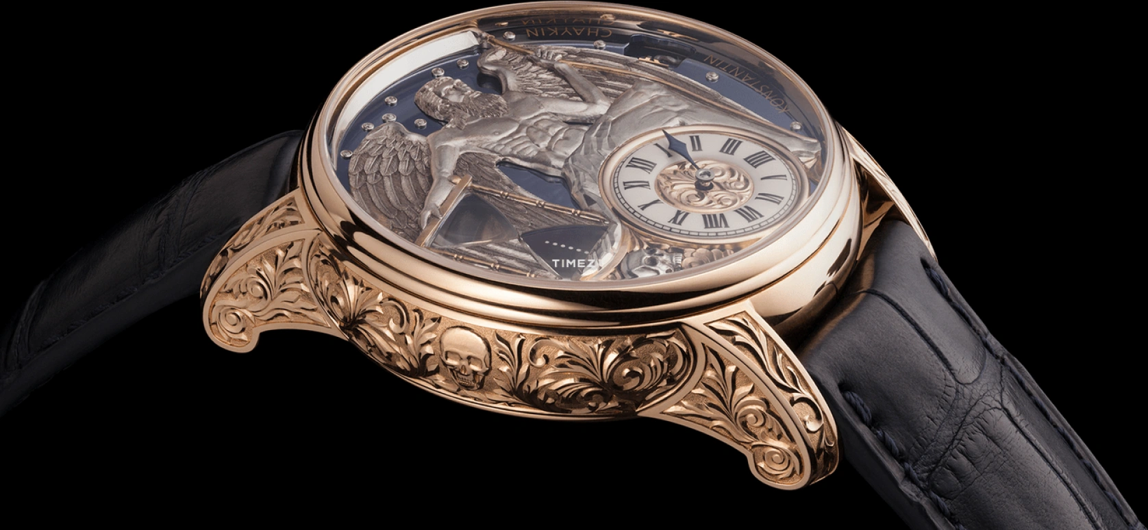 Konstantin Chaykin,Carpe Diem 45mm,45mm,Rose Gold,Blue,Silver,Handwound,Sapphire,Crystal Glass,Round,Carpe Diem