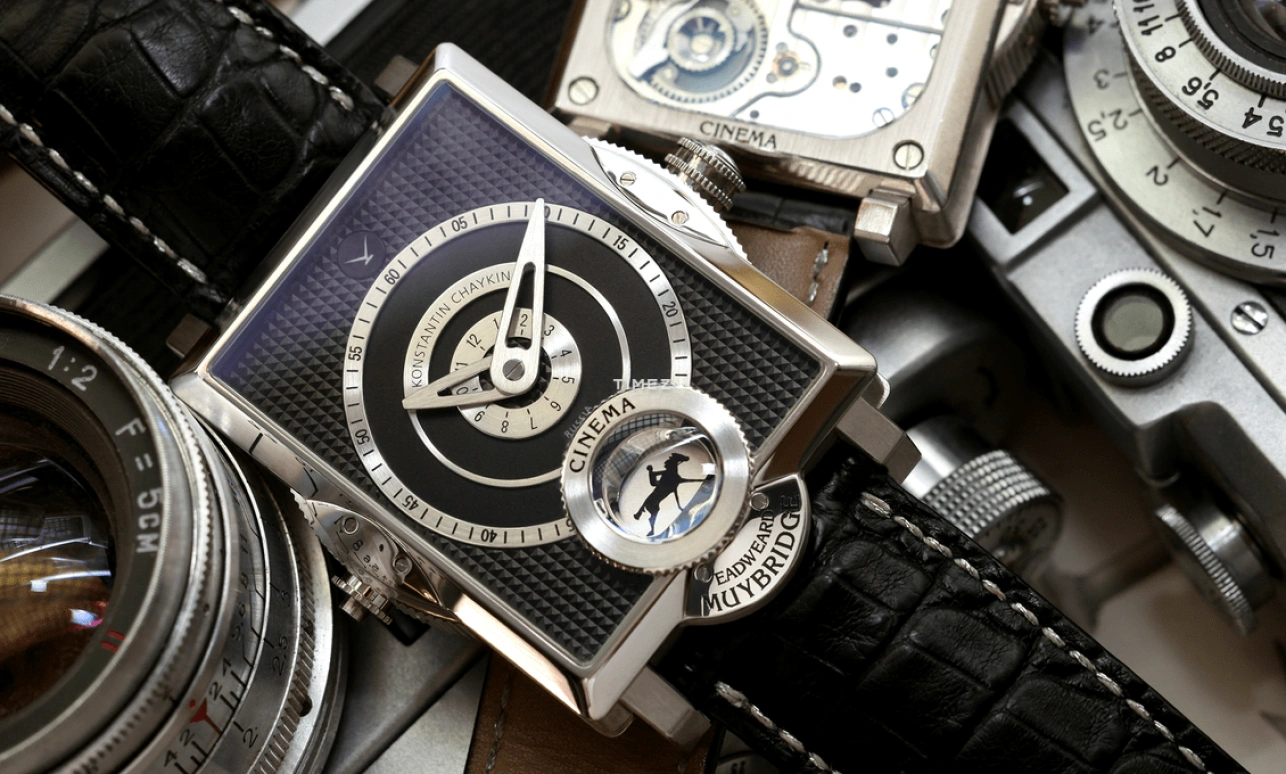 Konstantin Chaykin,Cinema 47.60x37.60mm,47.60x37.60mm,White Gold,Black,Handwound,Sapphire,Crystal Glass,Square,Cinema