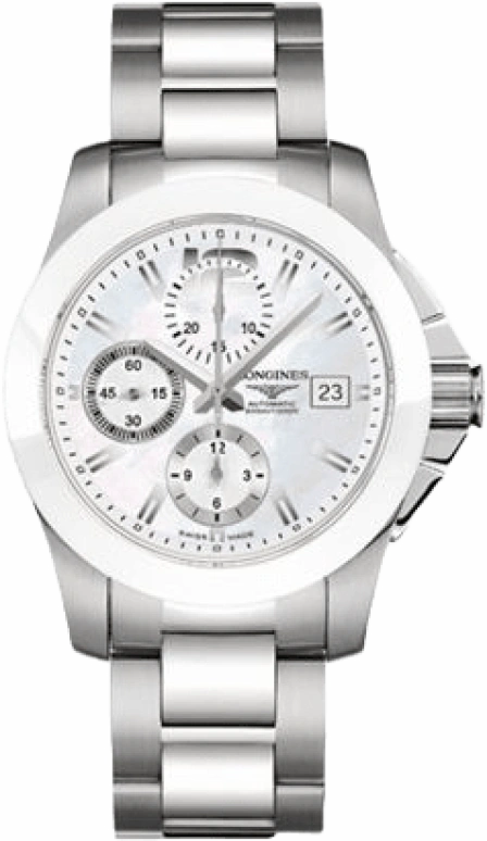 Longines,Conquest 41mm,41mm,Ceramic,Stainless Steel,White,Automatic,Chronograph,Date,L3,L3.661.4.86.6